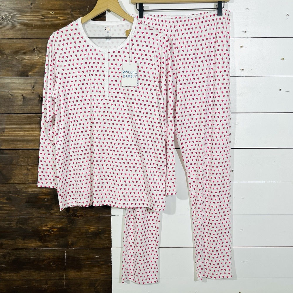 Roller Rabbit Red Heart Pajama Set 100% Pima Cotton Sz Large